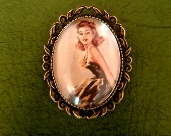 Pin-up Hollywood Bombshell Handmade Cameo Vintage Retro Style Brooch