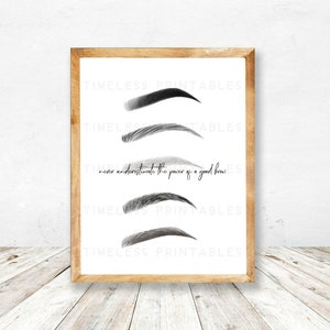 Letrero imprimible para cejas - 8x10 y 5x7 - Descarga instantánea - Decoración de salón - Letrero de estética - &quot;Nunca subestimes el poder de unas buenas cejas&quot;