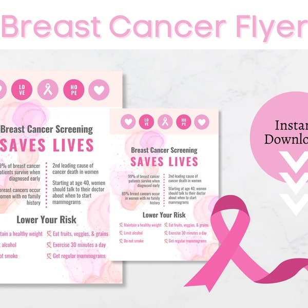 Breast Cancer Awareness Flyer | Event Flyer | 5x7 and 8.5x11 | Print From Home | Breast Cancer Event | Informational Flyer