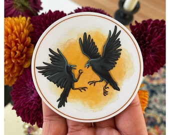 Crows fighting circle sticker - 3 inch sticker