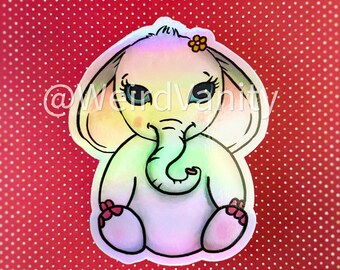 Holographic Baby Elephant sticker - Elephant calf sticker 3in sticker
