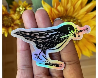 Crow hologram sticker - 3 inch sticker