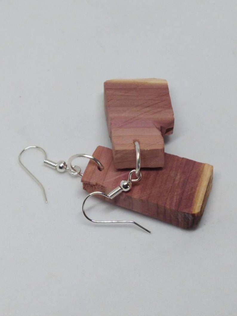 April Cedar earrings made out of real cedar wood with aromatic smell. handmade unique one of a kind. Embrace nature be natural image 1