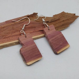 April Cedar earrings made out of real cedar wood with aromatic smell. handmade unique one of a kind. Embrace nature be natural image 3