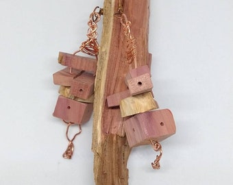 Funky moving Cedar earrings made out of real cedar wood with aromatic smell handmade unique one of a kind. Embrace nature be natural.