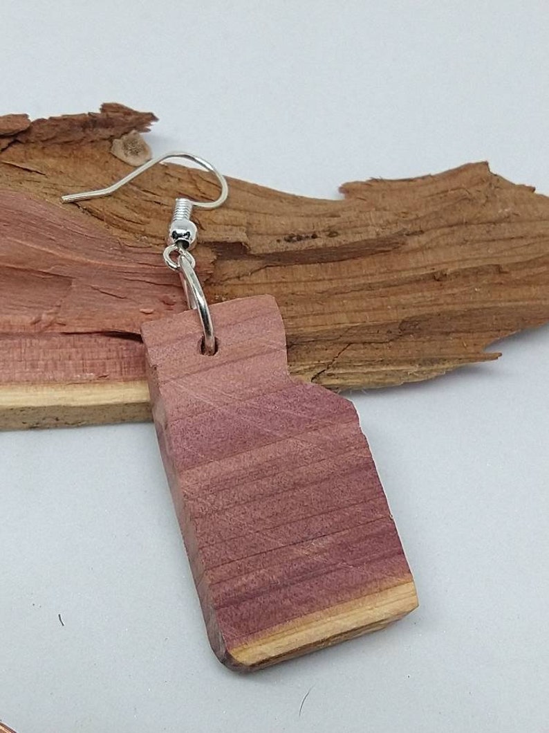 April Cedar earrings made out of real cedar wood with aromatic smell. handmade unique one of a kind. Embrace nature be natural image 5