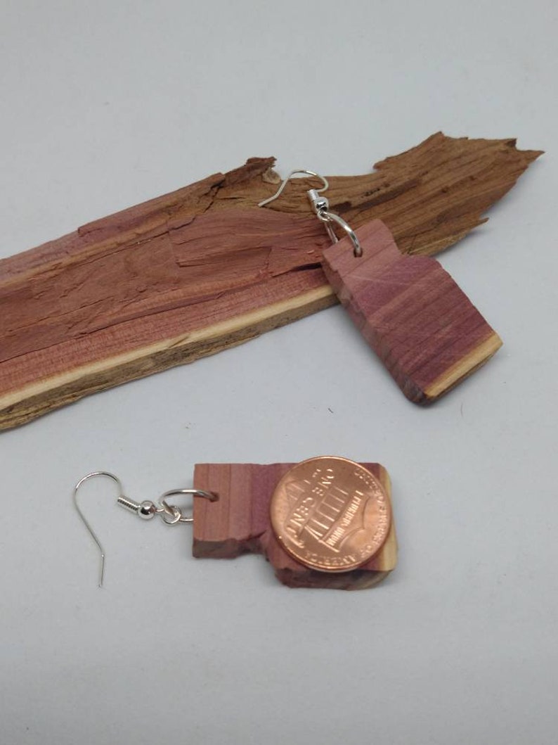 April Cedar earrings made out of real cedar wood with aromatic smell. handmade unique one of a kind. Embrace nature be natural image 4