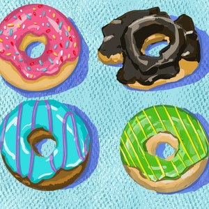 Donut dessert colorful illustration artwork print wall art