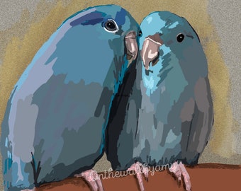 Parrot bird friends in love art print