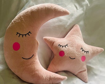Moon and Star Cushions - pink