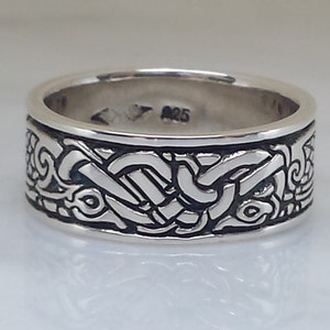 Anillo celta de plata de ley con pájaros celtas, banda celta de 6,5 mm, 8 mm y 9 mm