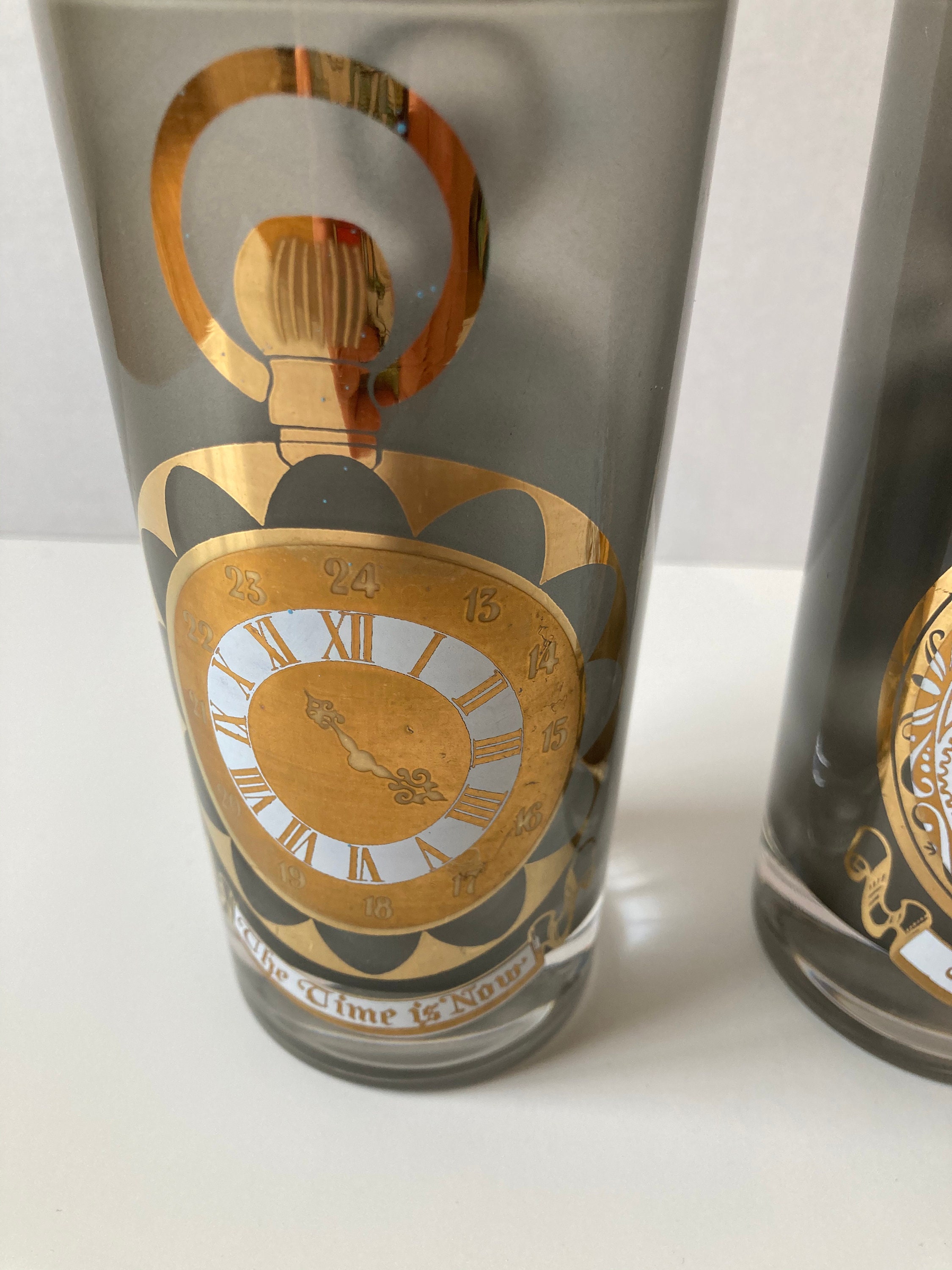 MCM Culver Frosted Drinking Barware Time is Now Glasses Etsy