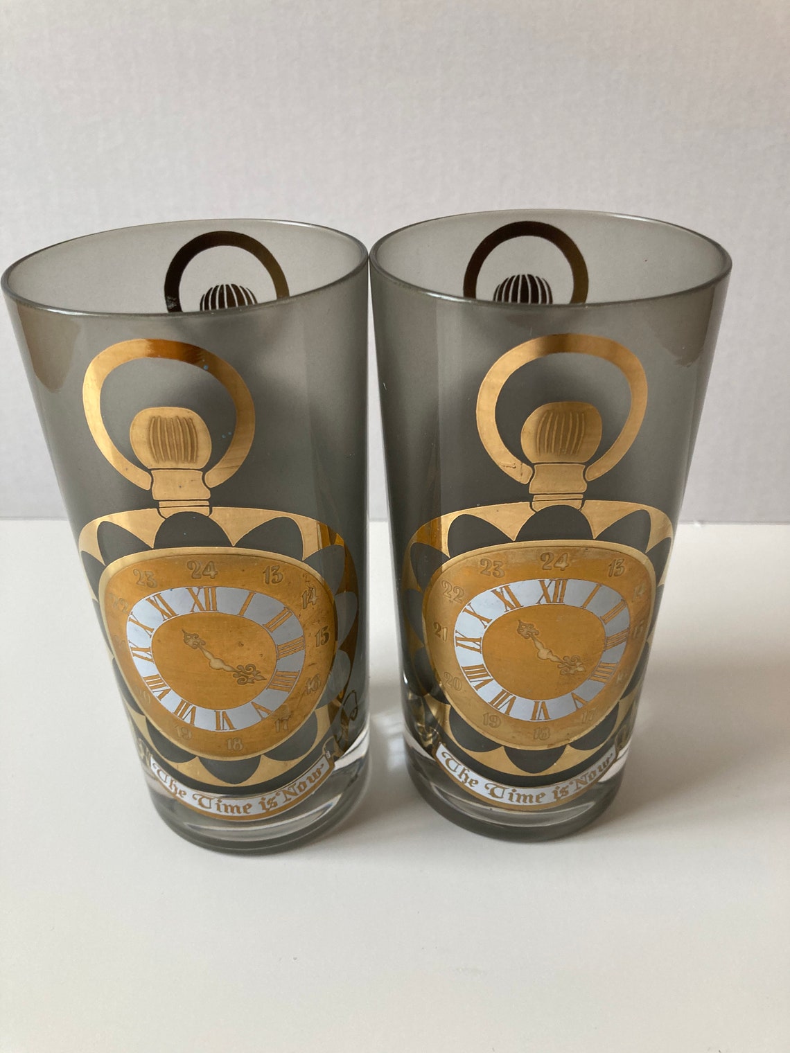 MCM Frosted Drinking Barware Time is Now Glasses Etsy