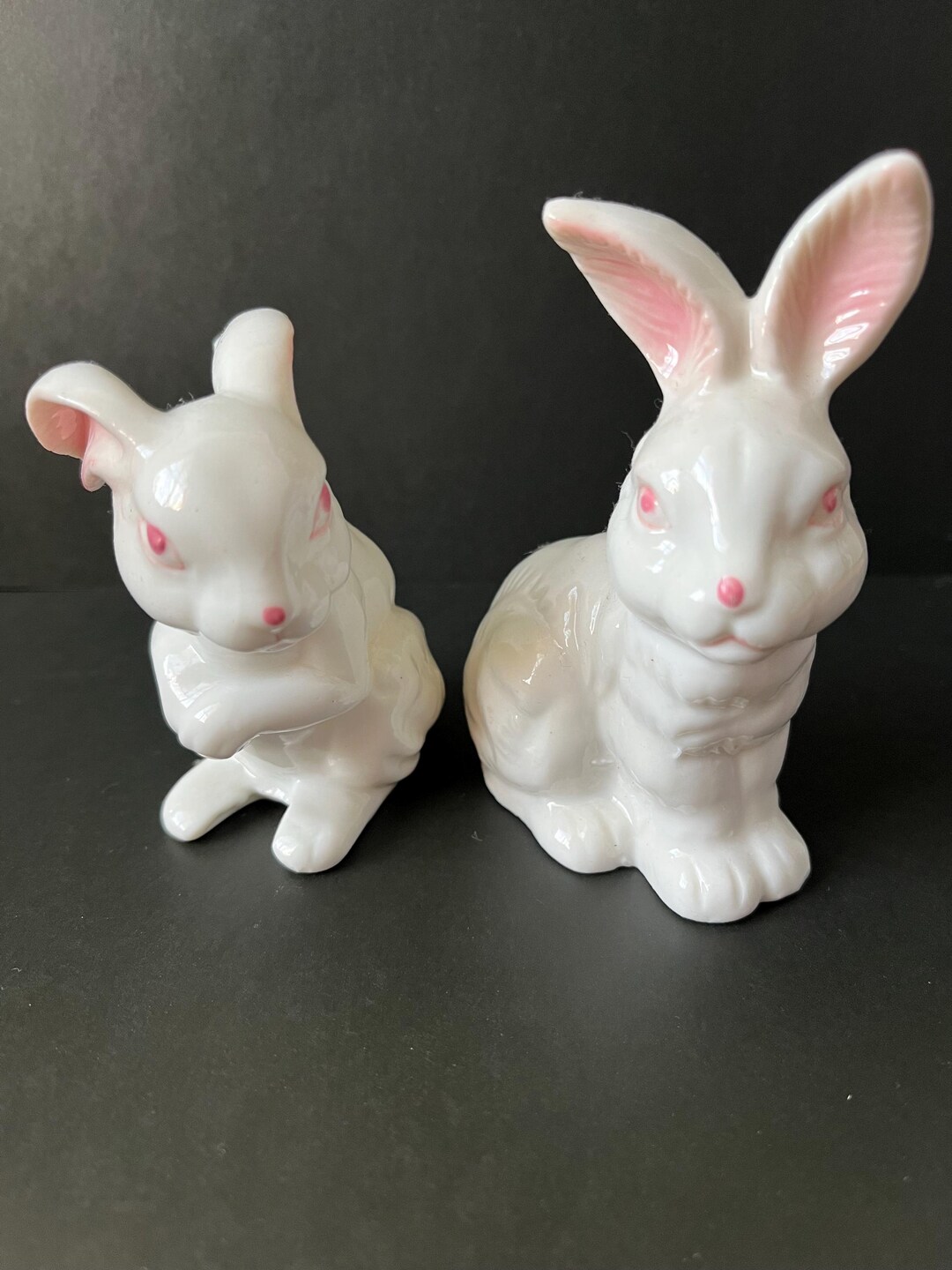 Vintage White Two Rabbit Figurine Bone China Pink Eyes 1980's Easter - Etsy