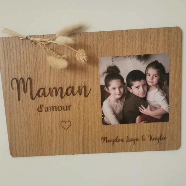 Cadre photo Maman et fleurs séchées - Cadeau fête des mères personnalisé - Envoi offert en point relay