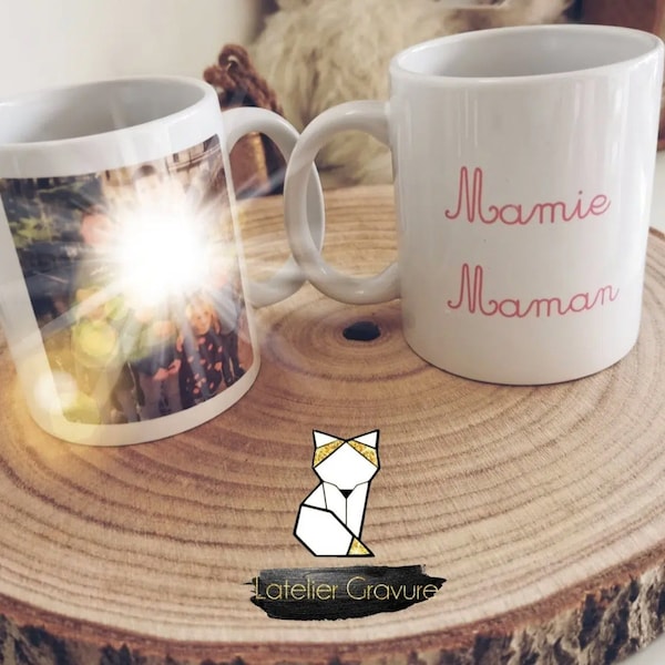 Tasse à paillette personnalisée - Mug blanc photo - Mug glitter personnalisé - Cadeau personnalisé - Envoi offert en point relay