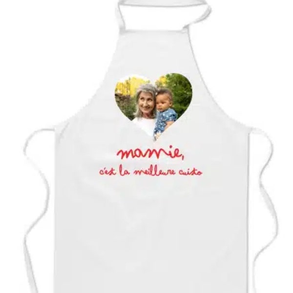 Tablier de cuisine personnalisé avec une photo, un logo et ou un texte - Idée cadeau maman - Cadeau personnalisé nounou - Cadeau mamie