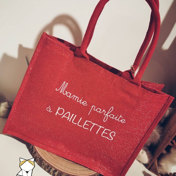 Sac toile de jute - Sac idée cadeau mamie - Sac de shopping personnalisé - Idée cadeau maitresse - Idée cadeau nounou