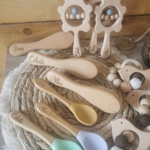 Cuillère en bois pour bébé personnalisée- idée cadeau pour bébé mixte-Envoi offert en suivi