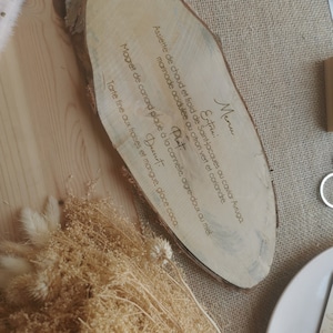 Rondin de bois graver - Menu de mariage - mariage champêtre - Décoration mariage - Envoi Offert