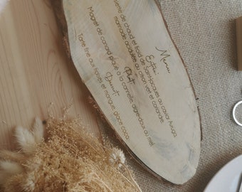 Engrave wooden log - Wedding menu - country wedding - Wedding decoration - Free shipping