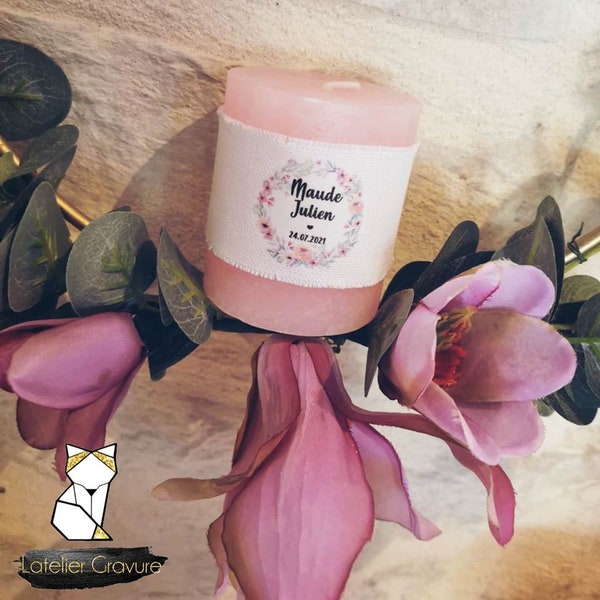 GRAVURZEILE Bougie imprimée Bougie de mariage Cadre floral Bougie