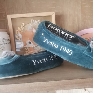 Personalized Isotoner men&#39;s and women&#39;s mules - Isotoner ballerina organic velvet collection - Charentaise - Free delivery to a relay point