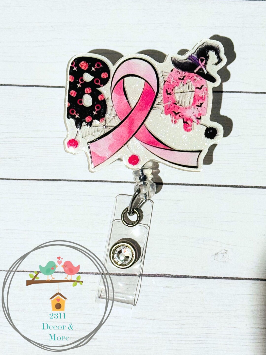 Boo Ribbon Halloween Breast Cancer Awareness Badge Reel: Glitter Ribbon ...