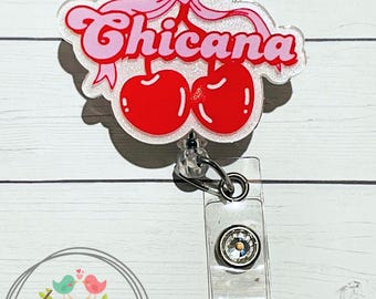 Chicana Cherries Bow Badge Reel Mexican Love Latinx Latina Badge Reel