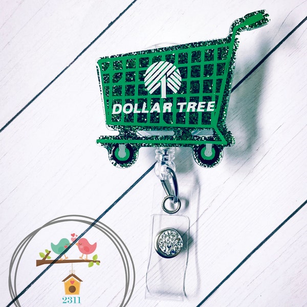 Dollar Tree Store Shopping Cart Basket Work Office Badge Reel Accessory Jewelry ID Badge Holder