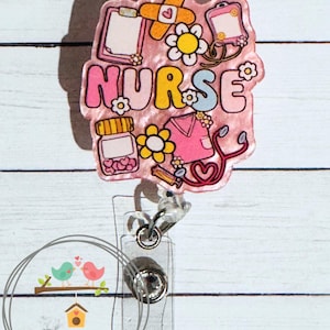 Nurse Medical Hospital Pink Badge Reel Work ID Tag