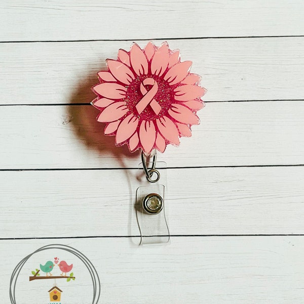 Awareness Breast Cancer Ribbon Sunflower Cute Work Office Badge Reel Accessory Jewelry ID Badge Holder