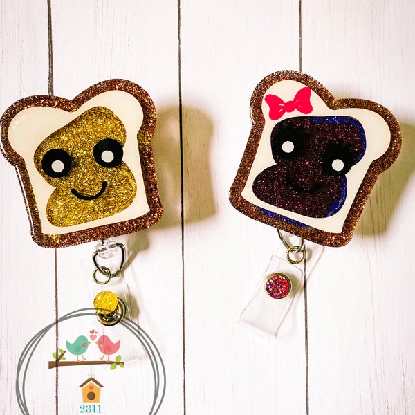 PB & J Peanut Spread and Jelly Best Friends BFF Food Tasty Treat Fun Work ID Badge Reel