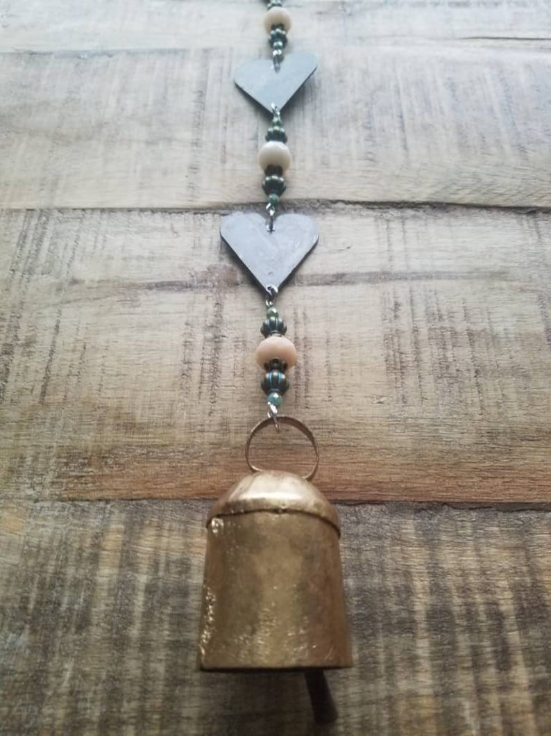 Rustic Metal Hearts Hanging Bell Door Chime Etsy