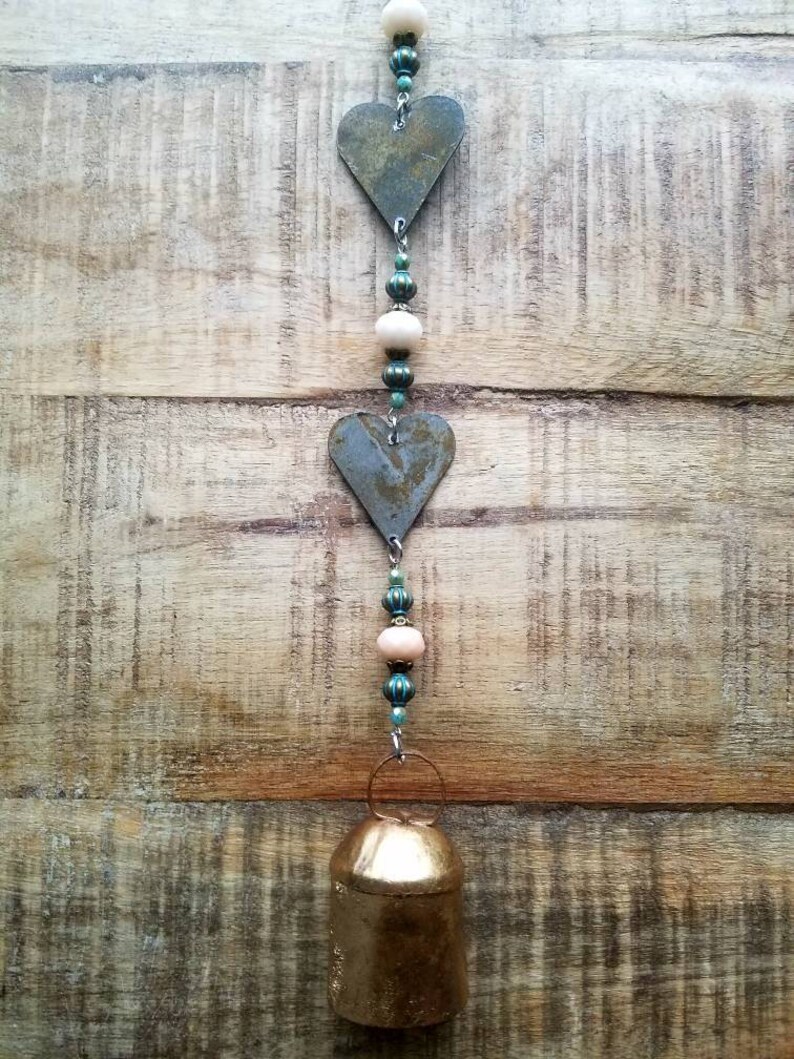 Rustic Metal Hearts Hanging Bell Door Chime Etsy
