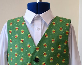 Boys waistcoat made with Muppets Kermit the Frog fabric matching Bowtie available.