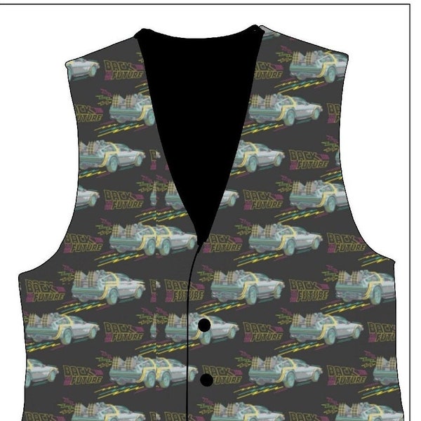Men's waistcoat/Vest made with Back to the Future Delorean fabric, matching bowtie available