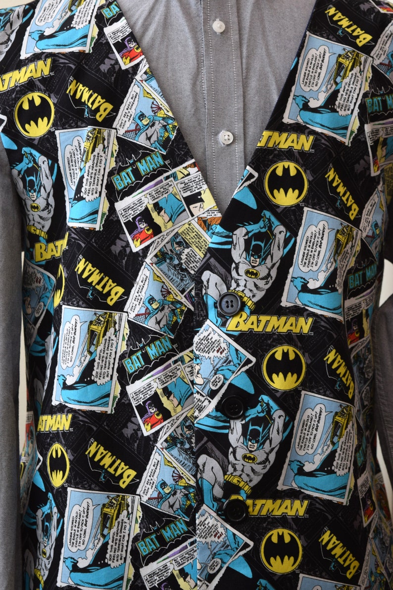 Men/'s WaistcoatVest made with Batman Anniversary fabric; matching bowtie available