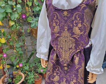 3 piece Purple Brocade & Purple Velvet Renaissance Dress for Cosplay, Victorian, Dickens, Festivals