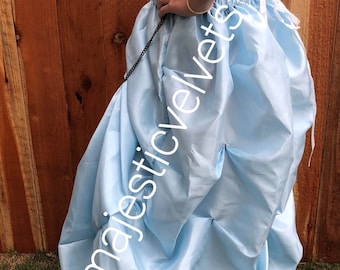 Gonna vittoriana steampunk SOLO Baby Blue Metallic Taffetà Bustle Skirt Costume per Cosplay Halloween