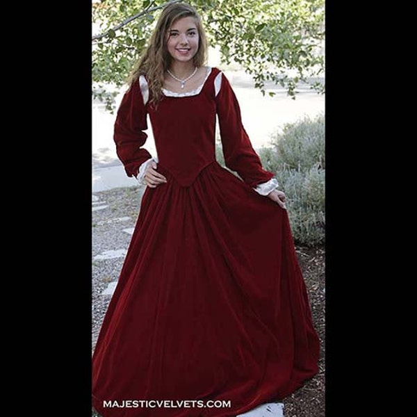 Renaissance Medieval RED Velvet Dress Costume Clothing Bodice Skirt Pearl Detachable sleeves COSTUME Madrigals Dickens #1