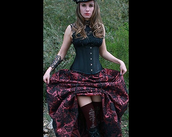 Ready to ship Black UNDERBUST Heavy Duty Corset with WINE Damask Bustle Skirt, Steampunk, Victorian, Cosplay, Dress, outfit, costume