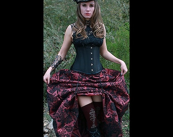 Ready to ship Black UNDERBUST Heavy Duty Corset with WINE Damask Bustle Skirt, Steampunk, Victorian, Cosplay, Dress, outfit, costume