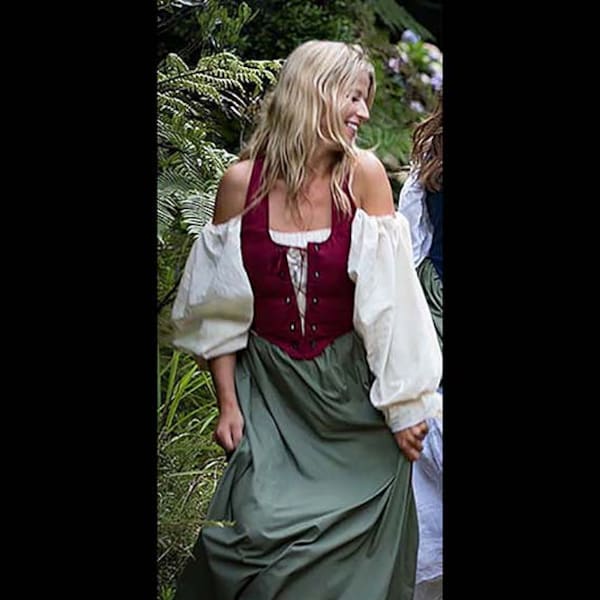 Renaissance Medieval Peasant front lace WINE Bodice-GREEN Skirt Wench Dress Costume Clothing Bodice Skirt HALLOWEEN Madrigals #6