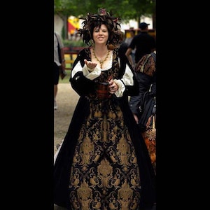 Renaissance Medieval Black brocade "Julian" dress bodice, skirt, detachable sleeves Costume Clothes Clothing#1