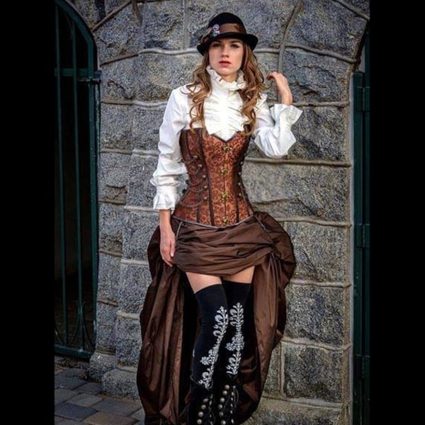 Steampunk braun Korsett w / BROWN Tournüre Rock viktorianischen Cosplay Kostüm Kleid Goth