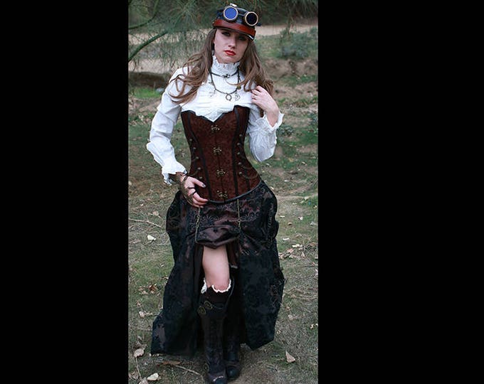 Niria Steampunk Brown Cotton Corset with Shrug