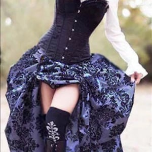 2 Piece Purple & Black Damask Bustle Skirt with Black Damask Corset - Ready to Ship