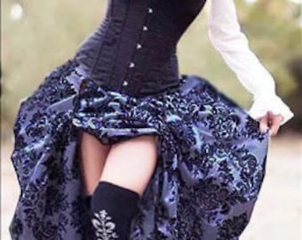 2 Piece Purple & Black Damask Bustle Skirt with Black Damask Corset - Ready to Ship