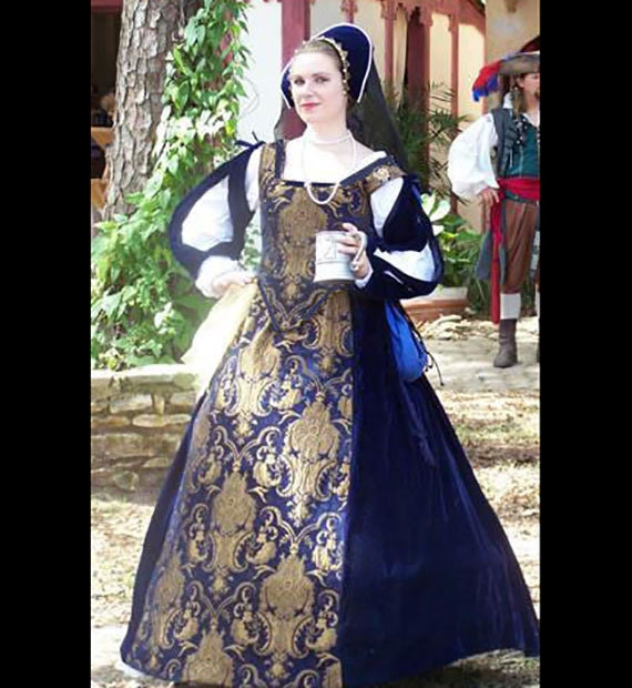Renaissance Medieval NAVYbrocade NAVY VELVET JULIAN bodice, skirt, detachable sleeves Costume Clothes Clothing #1